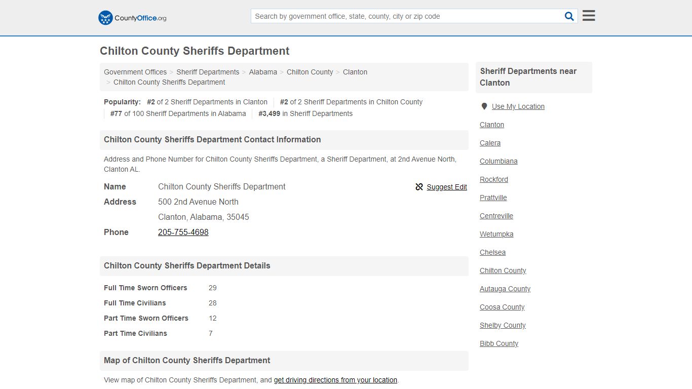 Chilton County Sheriffs Department - Clanton, AL (Address and Phone)