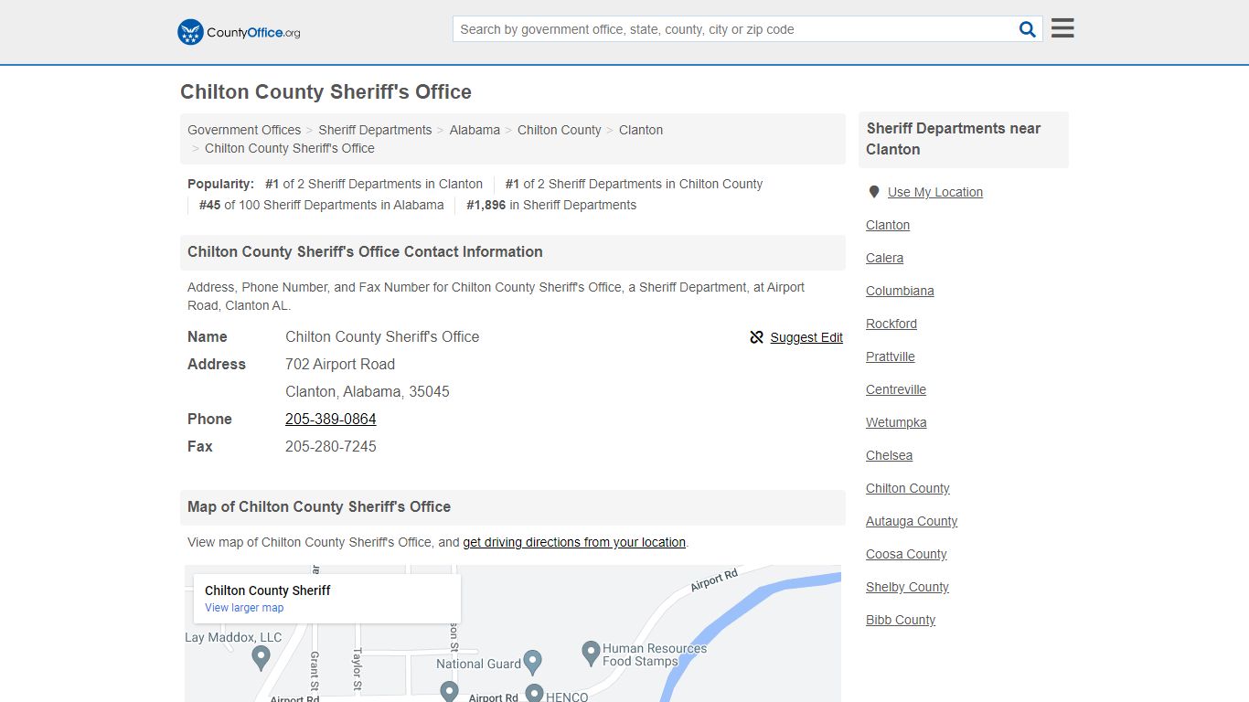 Chilton County Sheriff's Office - Clanton, AL (Address, Phone, and Fax)